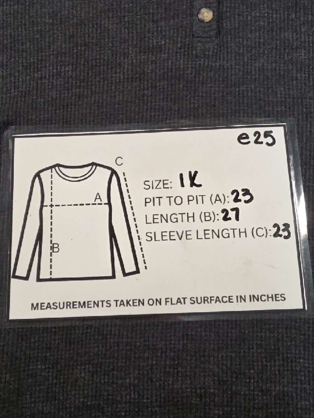 Terra & Sky Charcoal Thermal Long Sleeve Henley V-neck Top - 1X - Picture 7 of 7